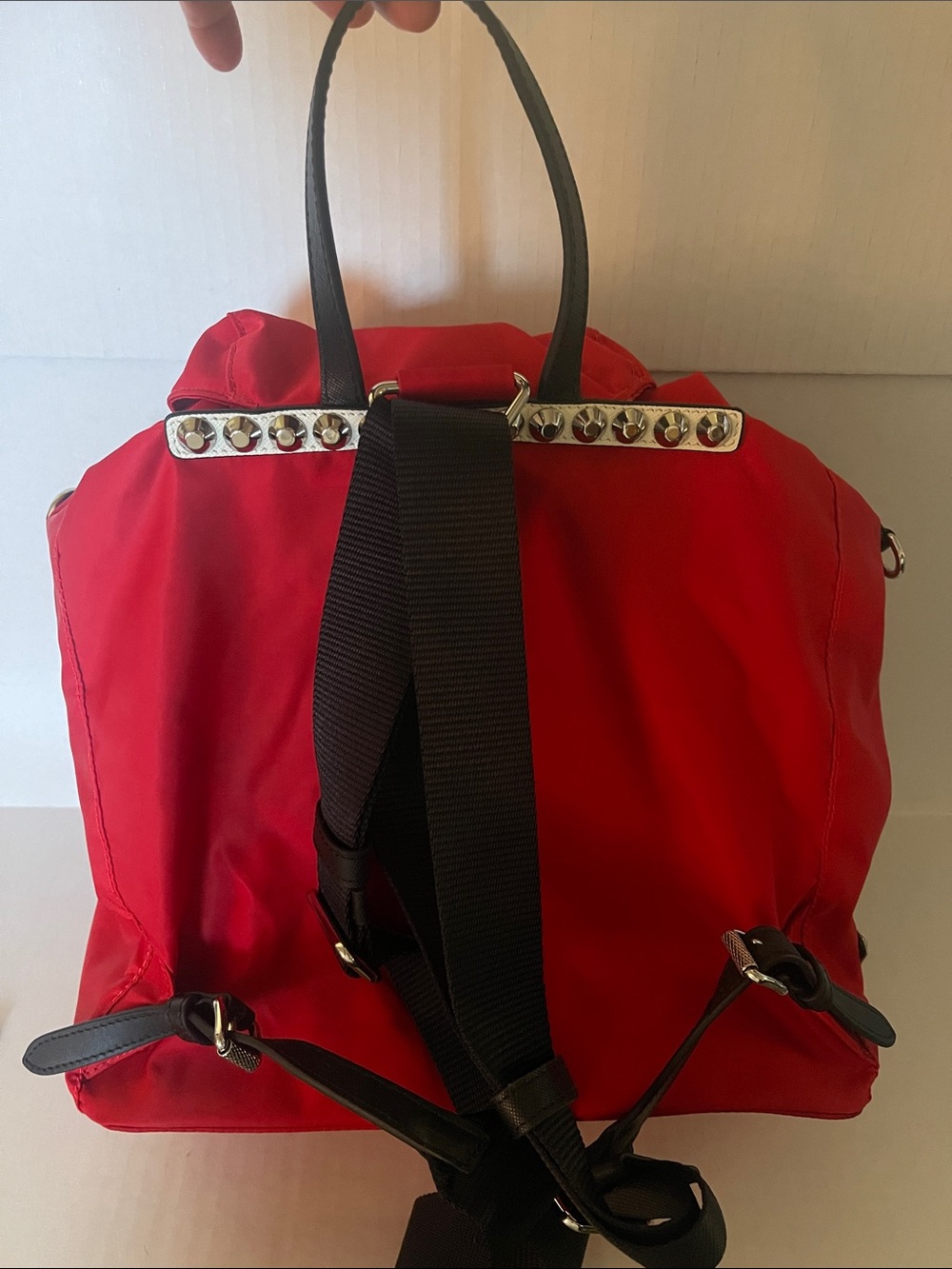 Prada Red Studded Nylon Drawstring Backpack - Picture 3 of 4